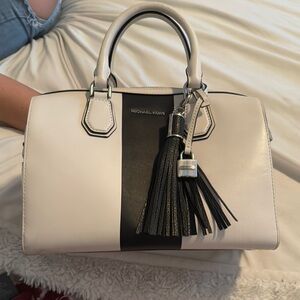 Michael Kors Black and White Satchel with Tassel Charm